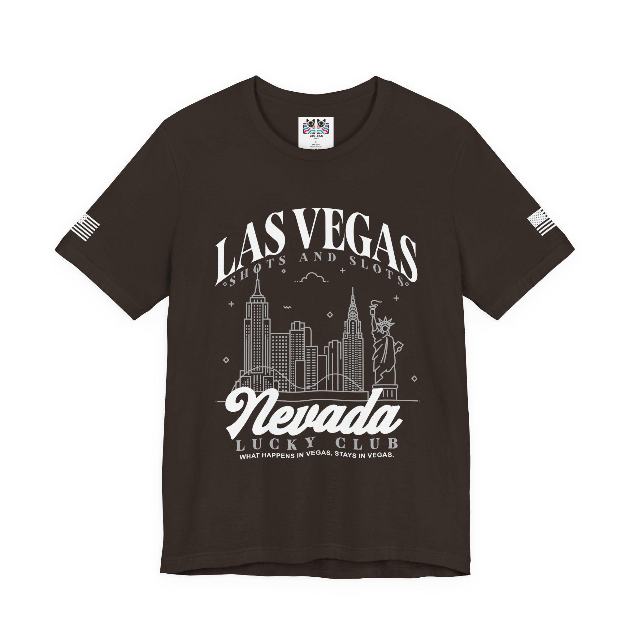 Las Vegas Shots and Slots Nevada Lucky Club Men's T-Shirt – Vegas Skyline Black Tee