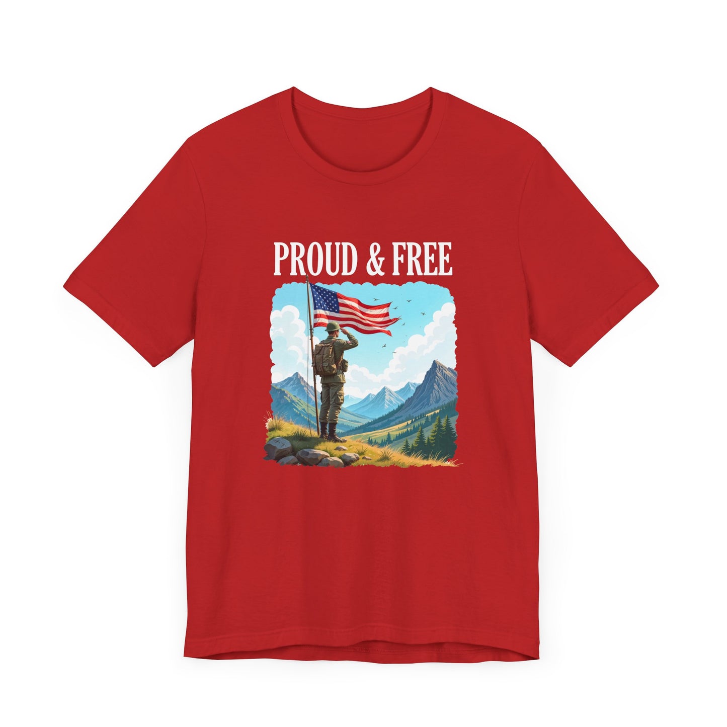 Proud and Free | Patriotic US Flag & Soldier Salute T-Shirt