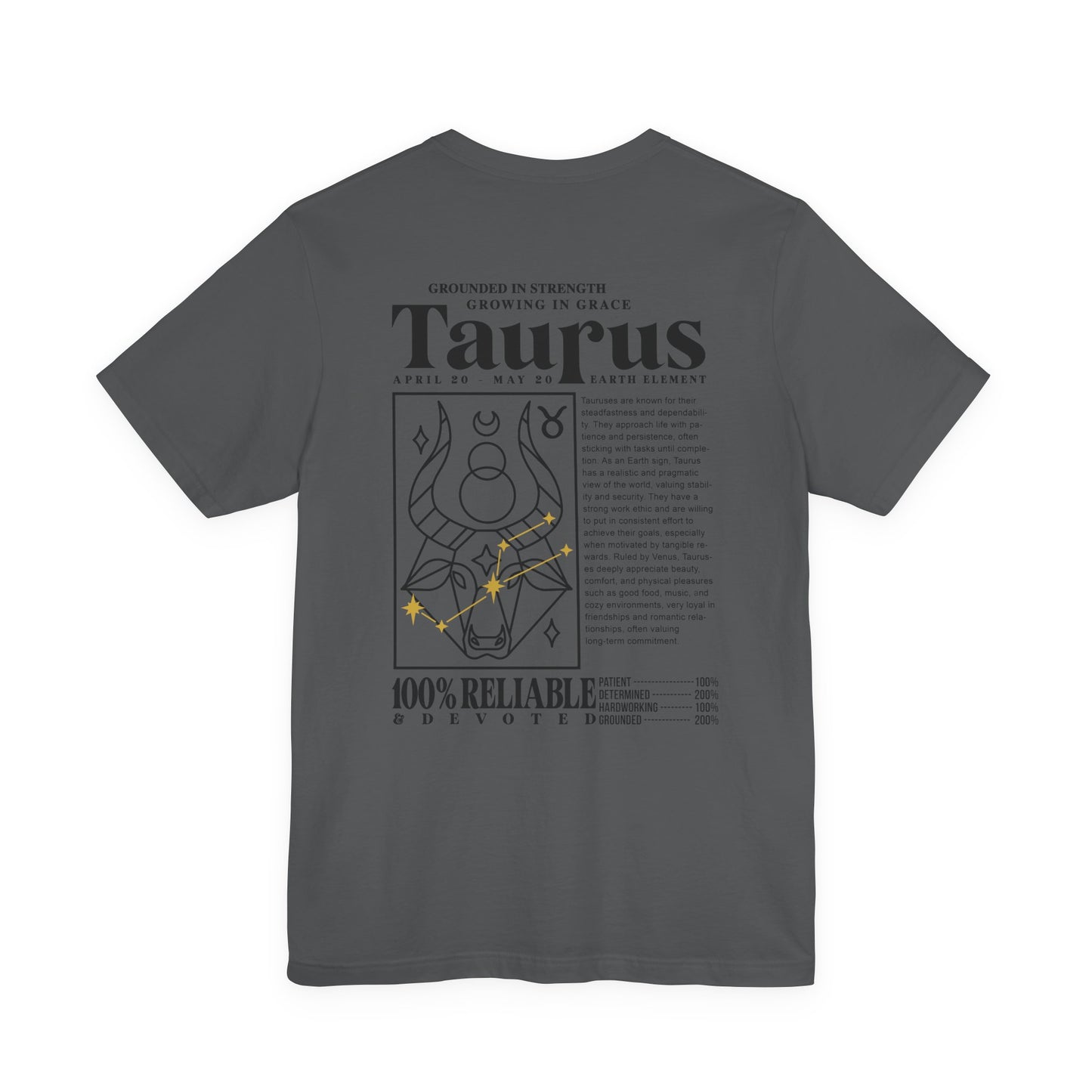 Taurus Grounded Strength T-Shirt – Zodiac Bull with Earth Element and Traits