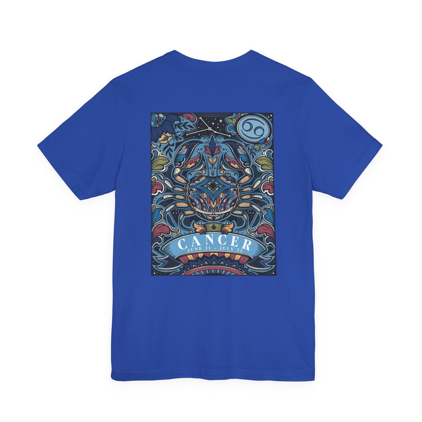 Colorful Cancer Zodiac T-Shirt – Crab with Constellation, Leaves & Flowers