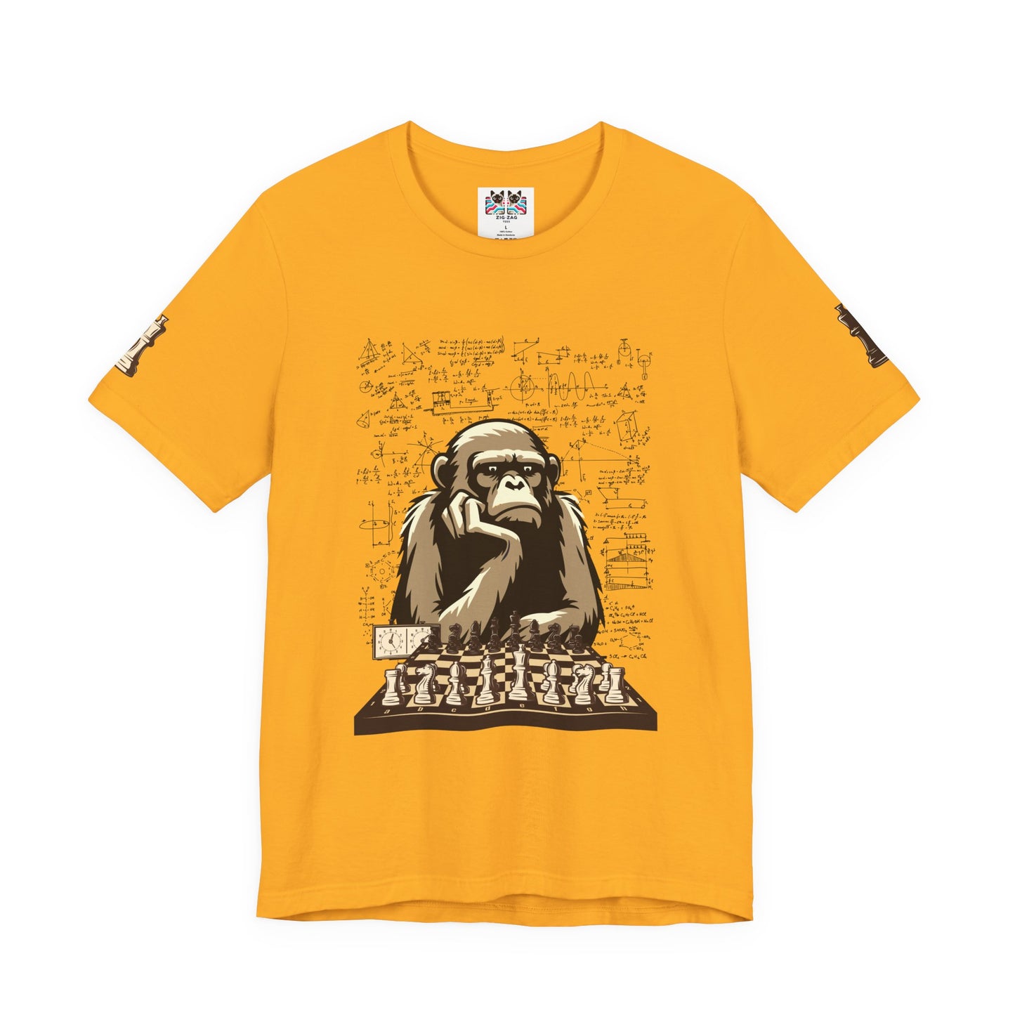 Thinking Monkey Chess T-Shirt – Intelligent Chimp Mathematical Formulas Graphic Tee