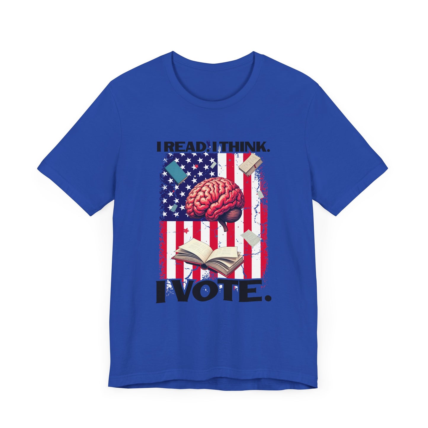 I READ I THINK I VOTE - Flag, Books & Brain Graphic T-Shirt