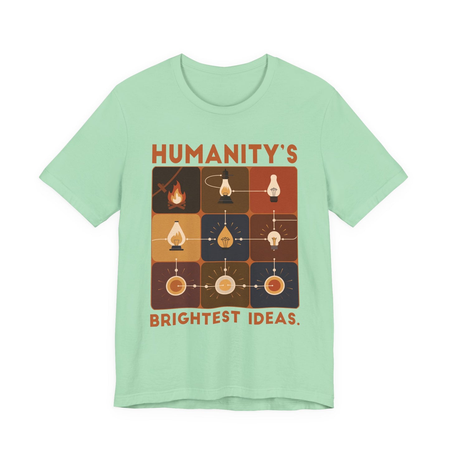 Humanity’s Bright Ideas Tshirt – Evolution from Fire to Fiber Optics Graphic