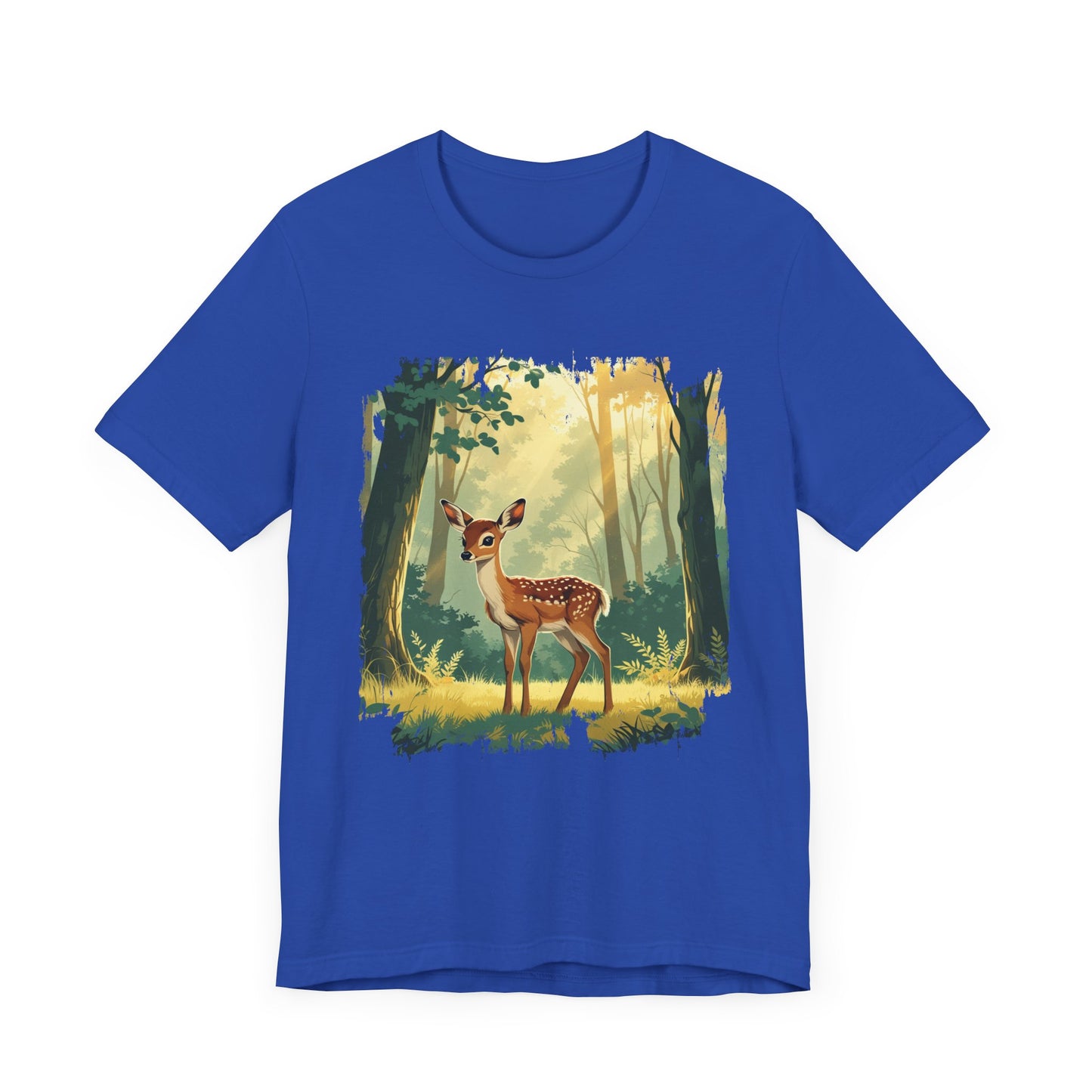 Curious Baby Deer Standing in serene forest with Sunlight Through Trees Graphic T-Shirt