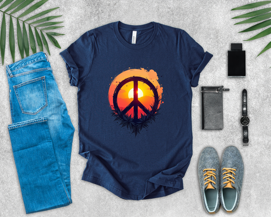 Peace Sunset T-Shirt – Retro Peace Sign and Nature Graphic Tee