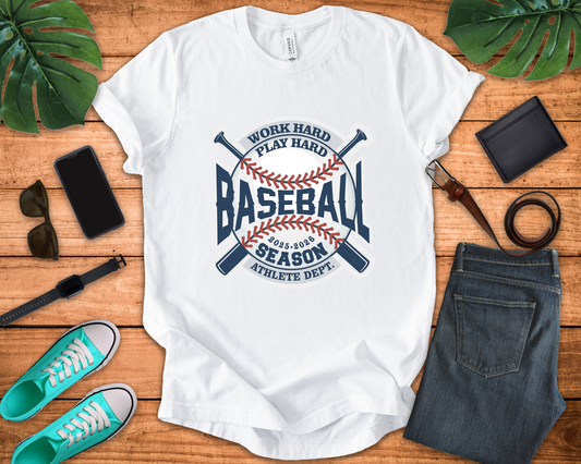 Baseball tshirt - Baseball Work Hard Play Harder Tshirt Large Baseball and Bat Graphic 2025-2026 Season