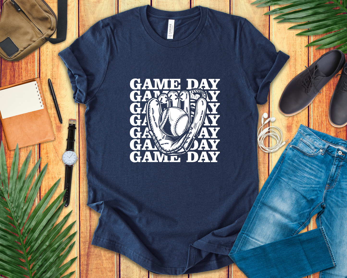 Baseball tshirt - Game Day Baseball Tshirt Baseball Glove and Ball Graphic with Large Game Day Text Background