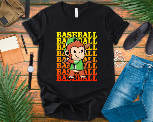 Baseball tshirt - Baseball Monkey Player Tshirt Large Graphic Monkey Baseball Player with Baseball Text Background