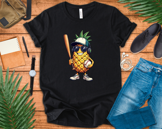 Pineapple Baseball Aggressive Mascot Tshirt Cool Fruit Sports Character