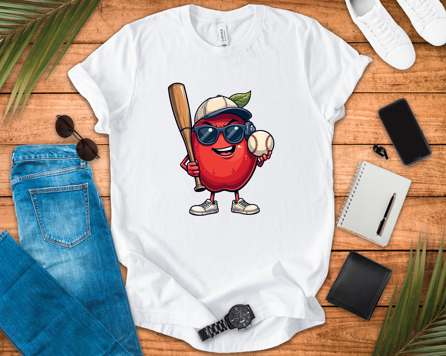Aggressive Apple Baseball Mascot Tshirt Bold Sports Fruit Character Design