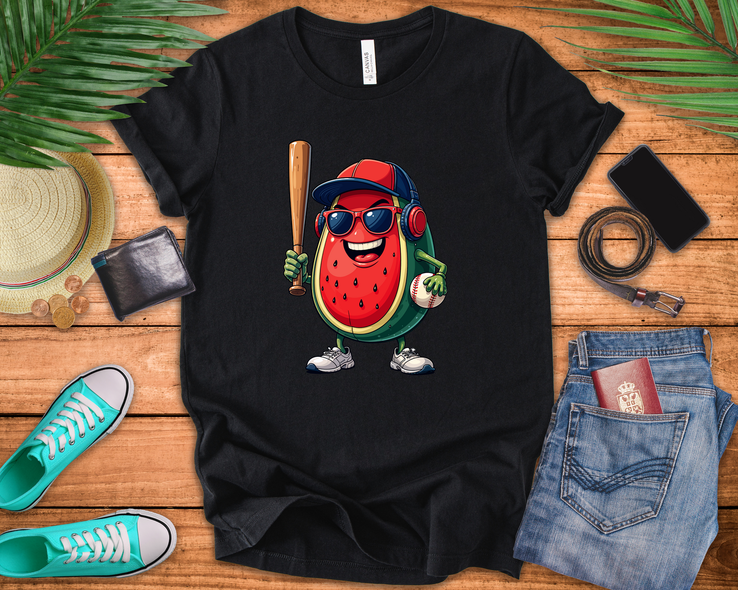Happy Watermelon Baseball Mascot Tshirt Fun Sports Fruit Character Design