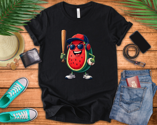Happy Watermelon Baseball Mascot Tshirt Fun Sports Fruit Character Design