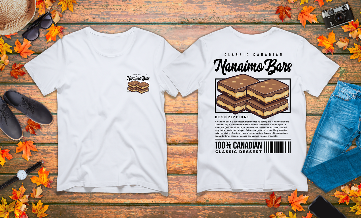 Classic Canadian Nanaimo Bars T-Shirt – Featuring Iconic Dessert & Ingredient Graphic