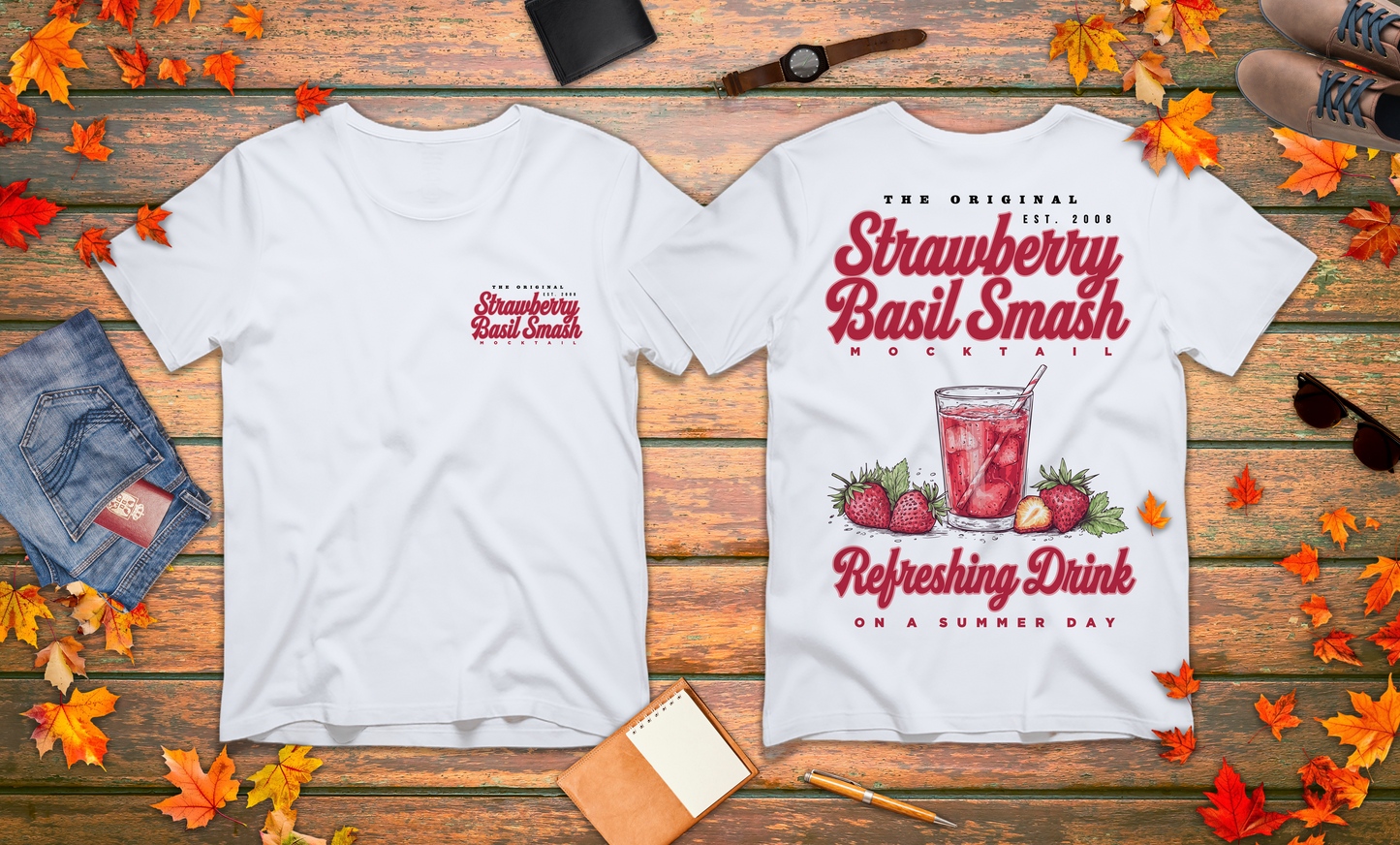 Strawberry Basil Smash Mocktail T-Shirt – Featuring Vibrant Summer Drink Graphic