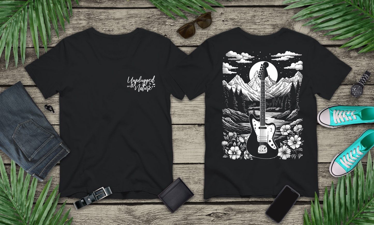 Unplugged With Nature Guitar Landscape T-Shirt