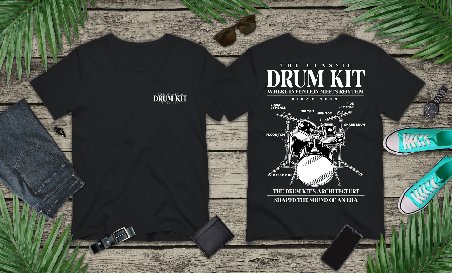 The Classic Drum Kit T-Shirt – Detailed Labeled Drum Set Graphic
