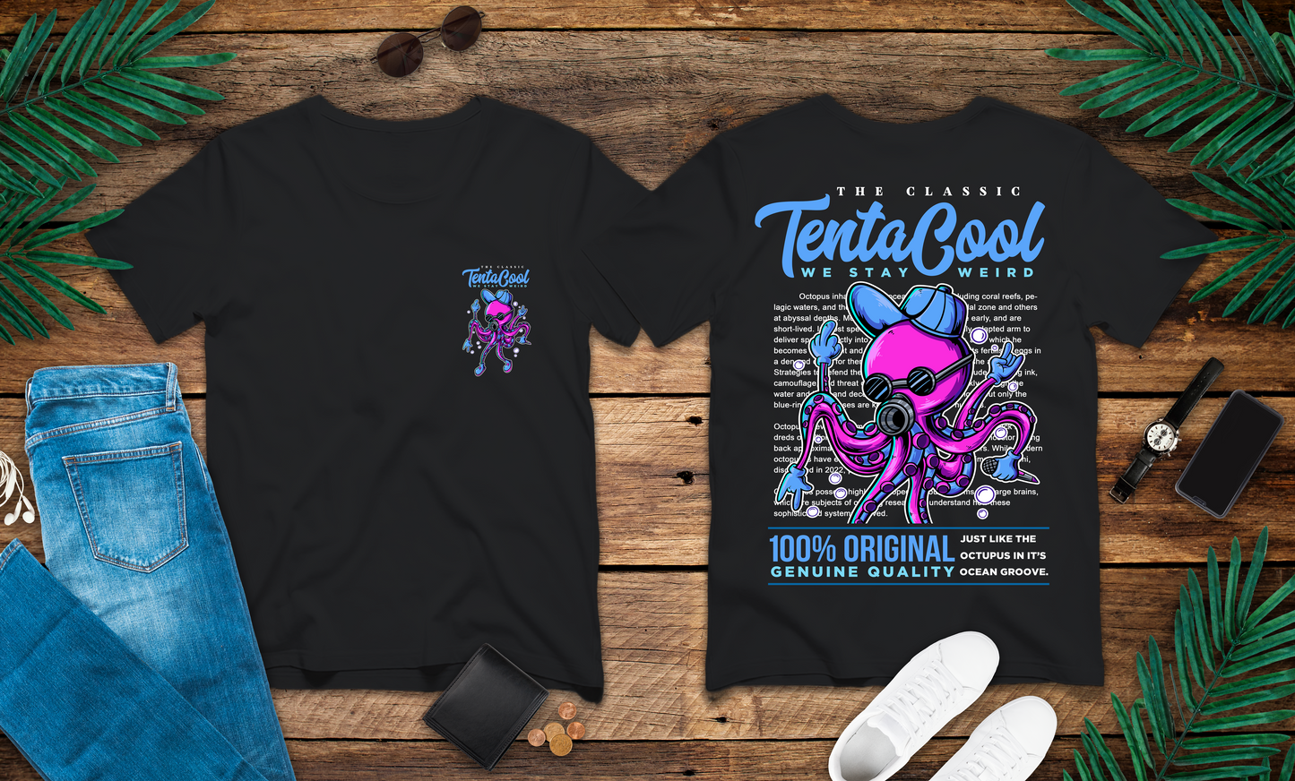 The Classic Tentacool T-Shirt – Purple Robotic Octopus with Mic and Bubbles