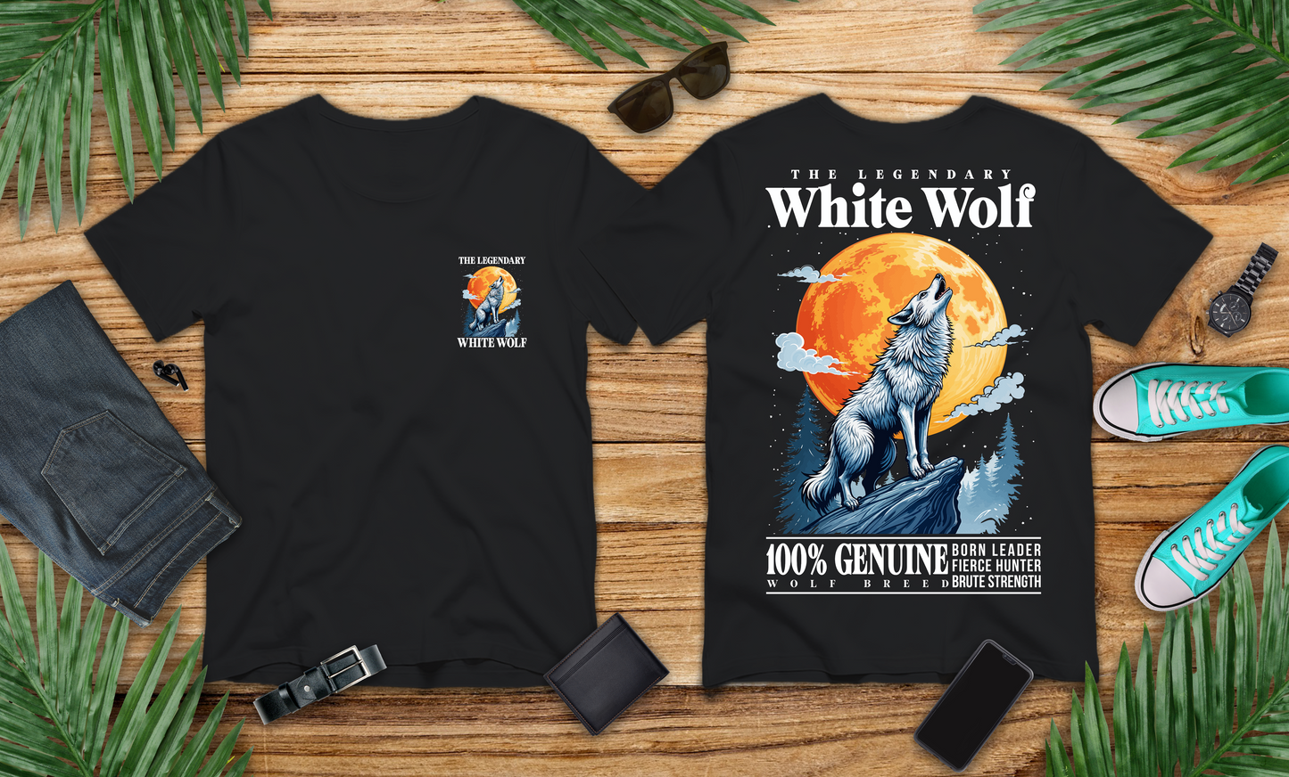 The Legendary White Wolf T-Shirt – Majestic Wolf Howling at Full Moon