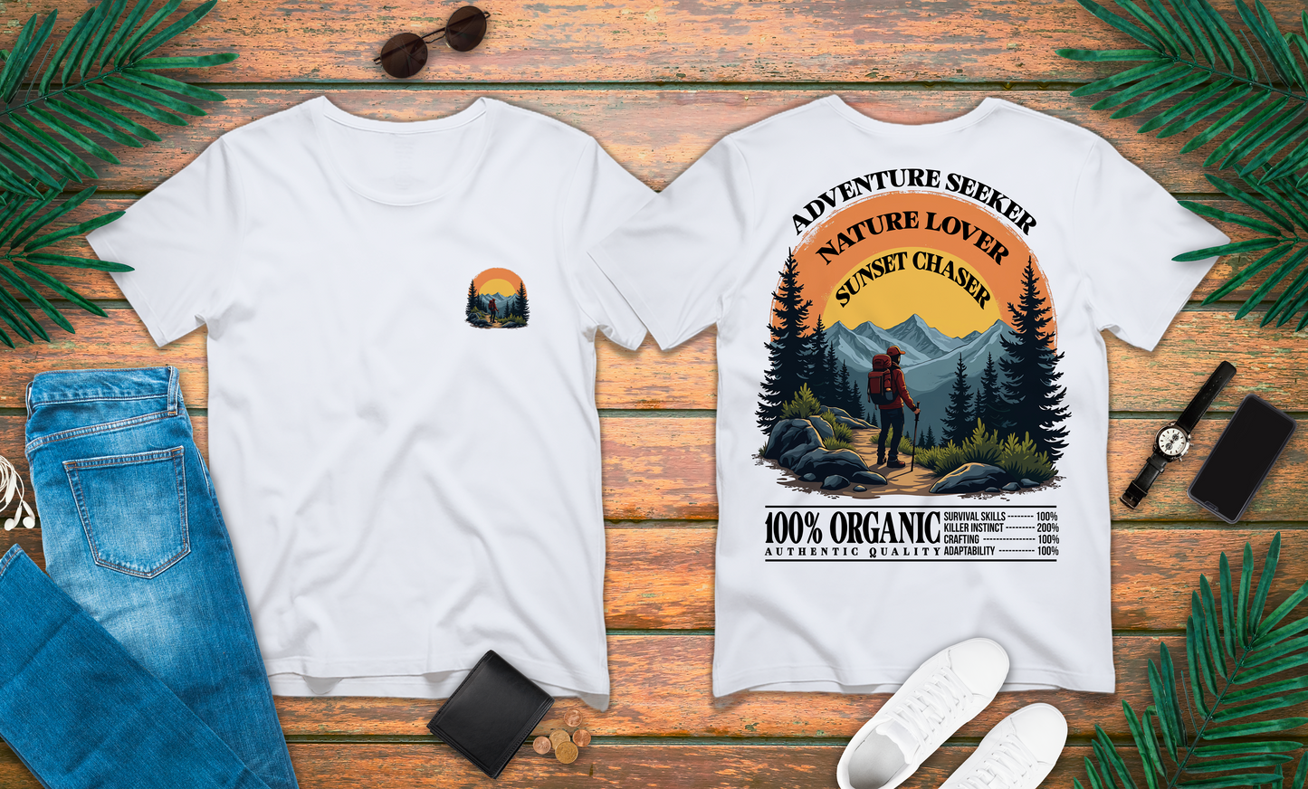 Adventure Seeker Nature Lover T-Shirt – Hiker on Mountain Edge Graphic