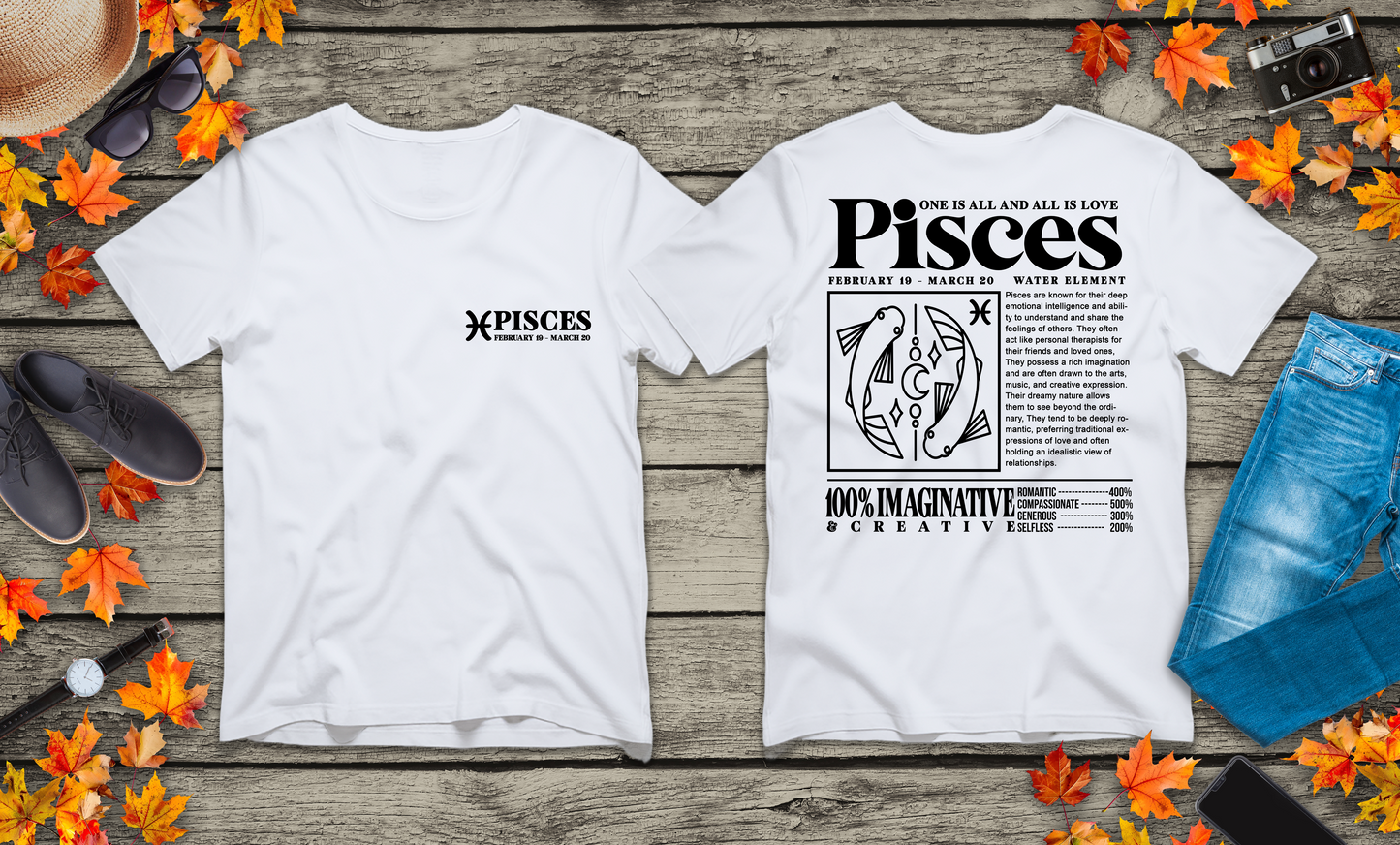 Pisces Zodiac T-Shirt – One Is All and All Is Love Water Element