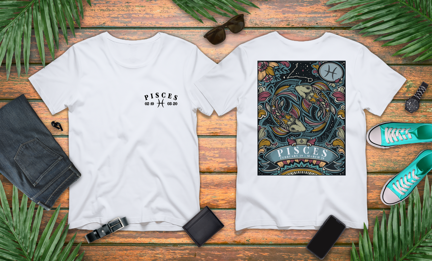 Pisces Constellation & Floral Zodiac T-Shirt – February 19 to March 20