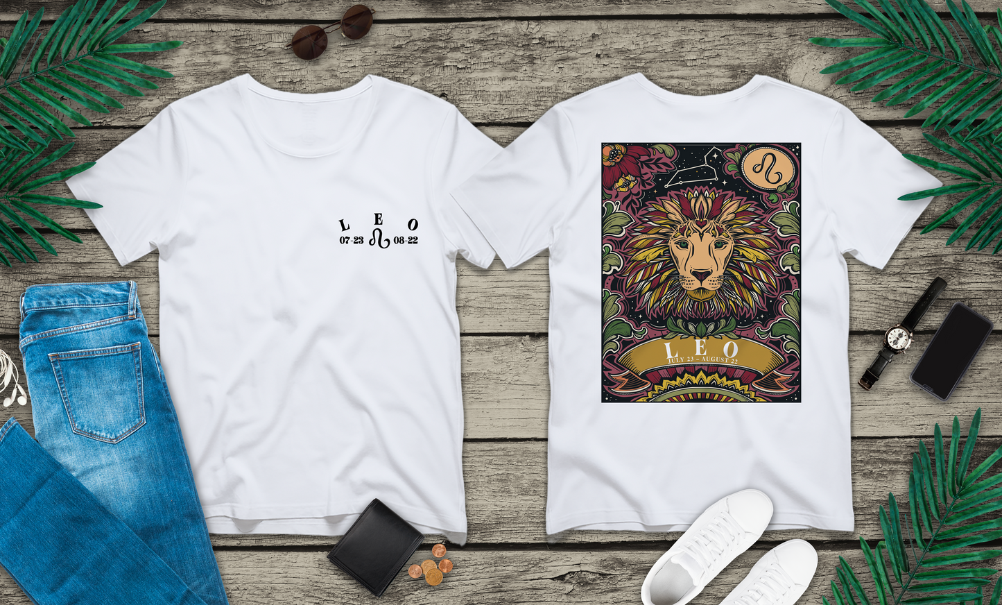 Leo Constellation & Floral Zodiac T-Shirt – July 23 to August 22