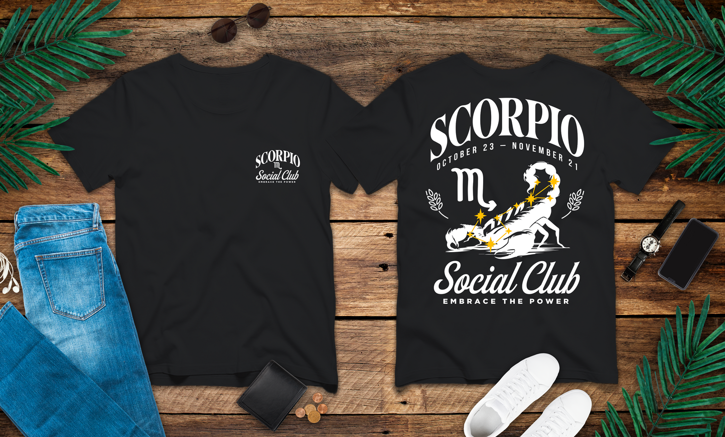 Scorpio Social Club T-Shirt – Scorpion with Zodiac Constellation Graphic