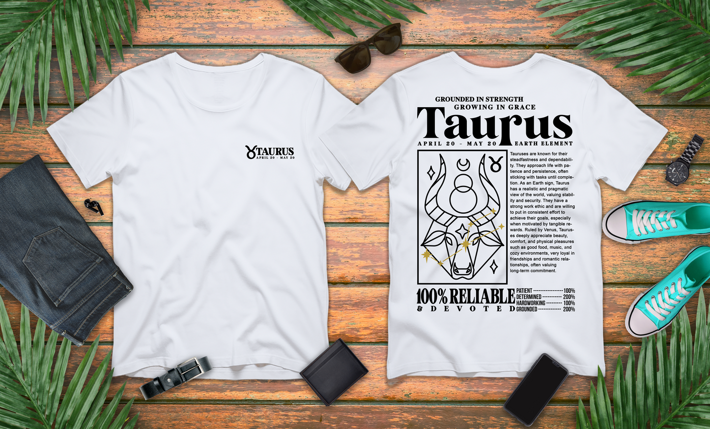 Taurus Grounded Strength T-Shirt – Zodiac Bull with Earth Element and Traits