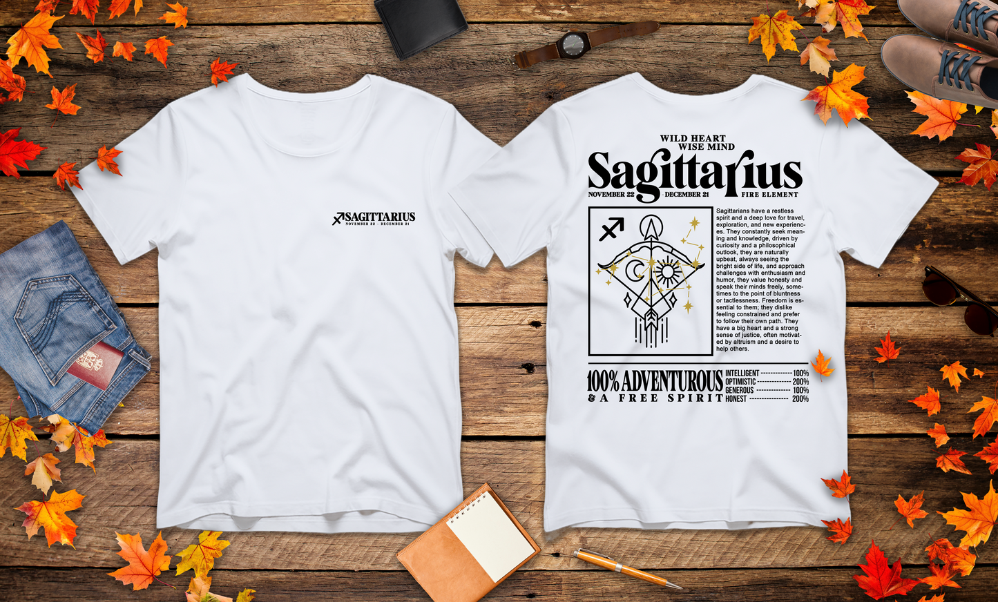 Sagittarius Zodiac T-Shirt – Wild Heart Wise Mind Fire Element