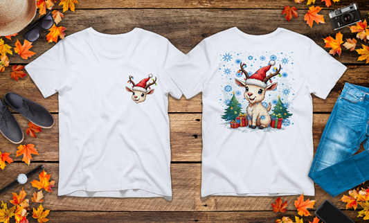 Christmas Goat with Santa Hat and Lights T-Shirt