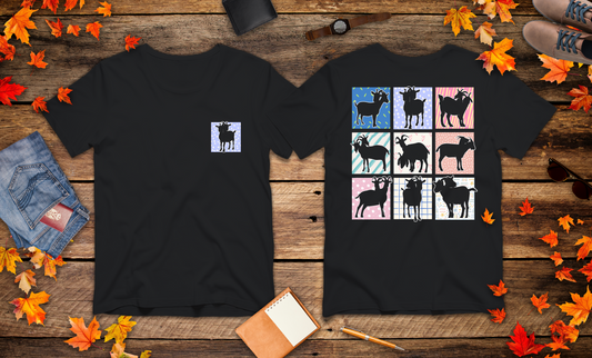 Double-Headed Goat Outline Graphic T-Shirt