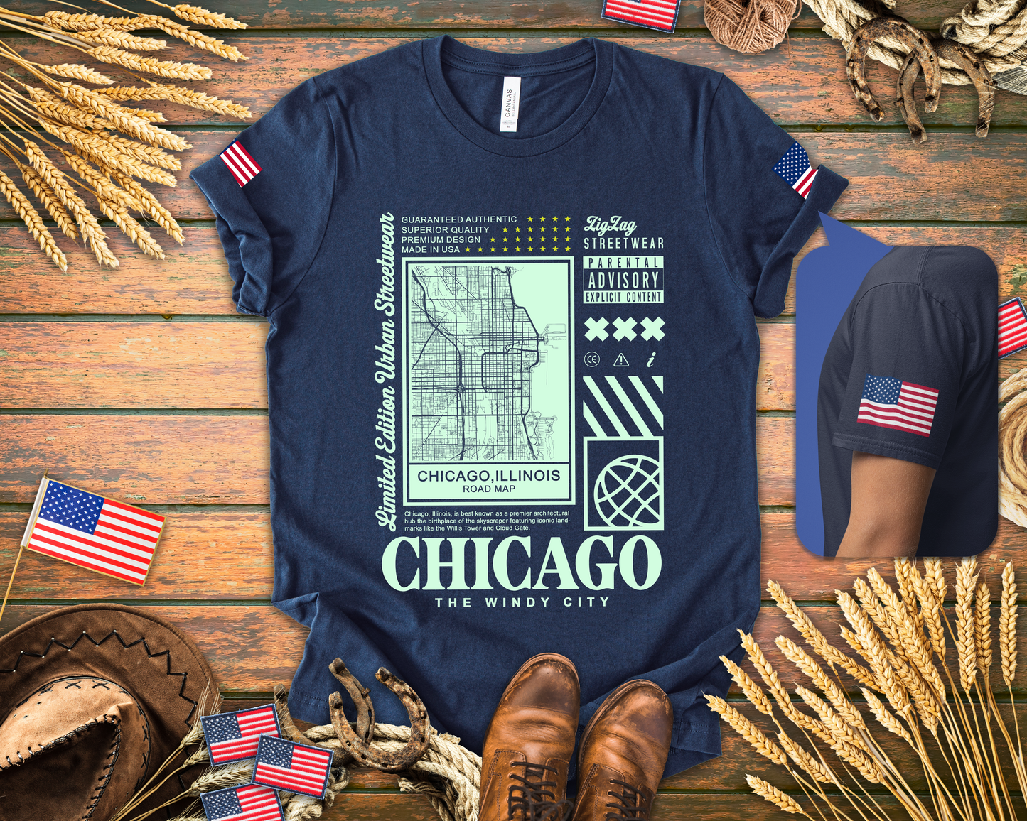 Chicago Road Map T-Shirt - Limited Edition Urban Streetwear Illinois City Grid Design