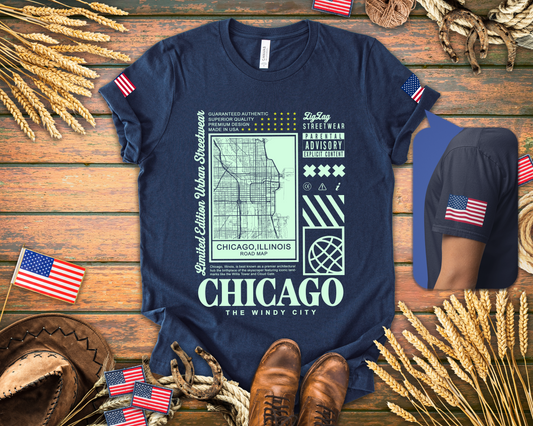 Chicago Road Map T-Shirt - Limited Edition Urban Streetwear Illinois City Grid Design