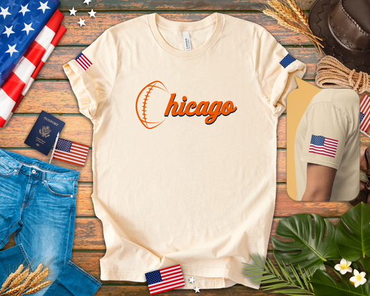 Chicago Football T-Shirt - Simple Orange Script C Bears Colors Minimalist Design
