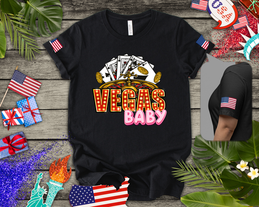Vegas Baby T-Shirt - Casino Gambling Cards Roulette Dice Poker Chips Design