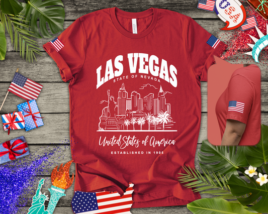 Las Vegas State of Nevada T-Shirt - Established 1905 Red White Skyline USA Design
