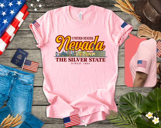 Nevada The Silver State T-Shirt - Las Vegas Skyline Pink Since 1864 USA Design