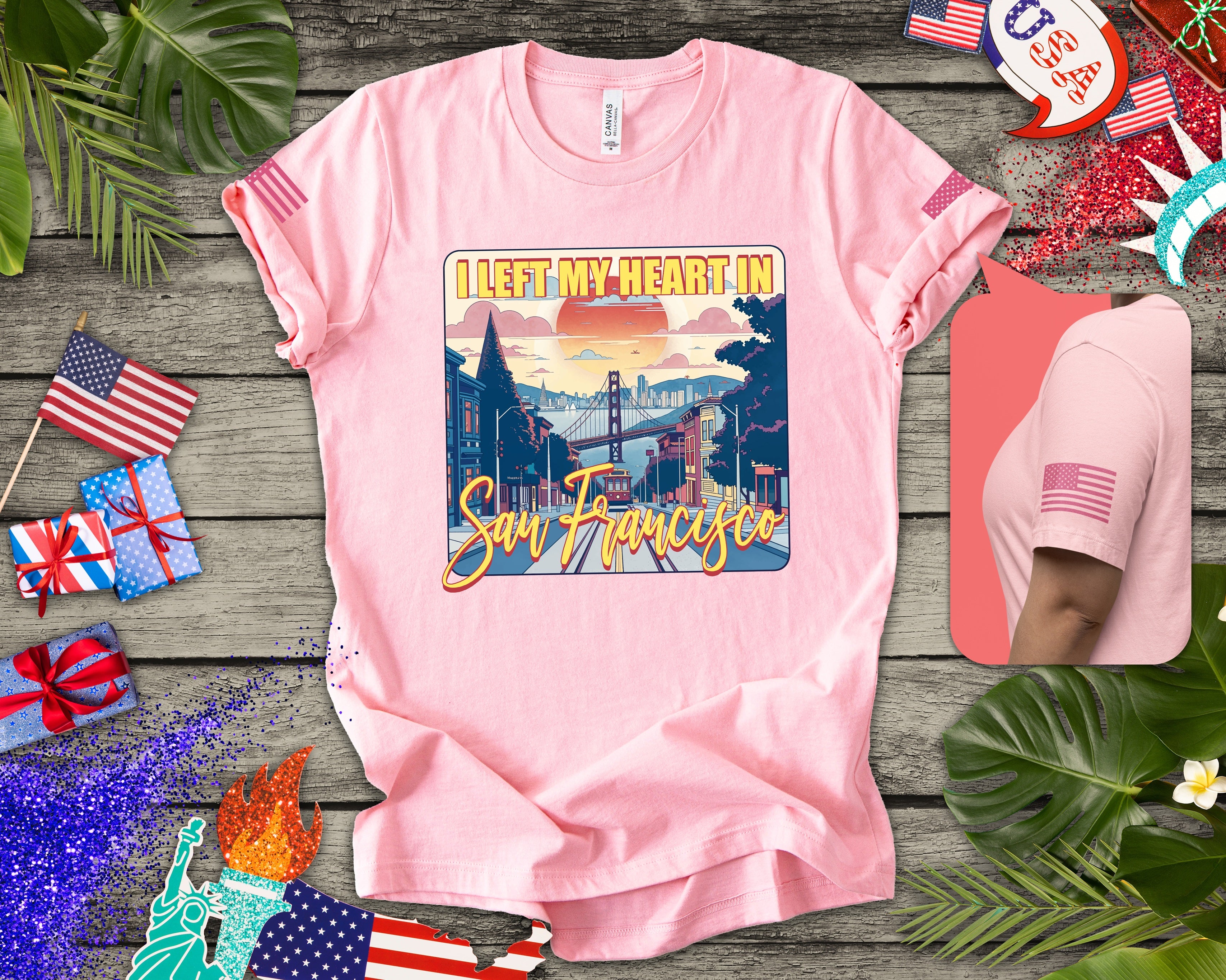 I Left My Heart in San Francisco T-Shirt – Retro Golden Gate Bridge & Cable Car Graphic Tee | SF Souvenir Shirt