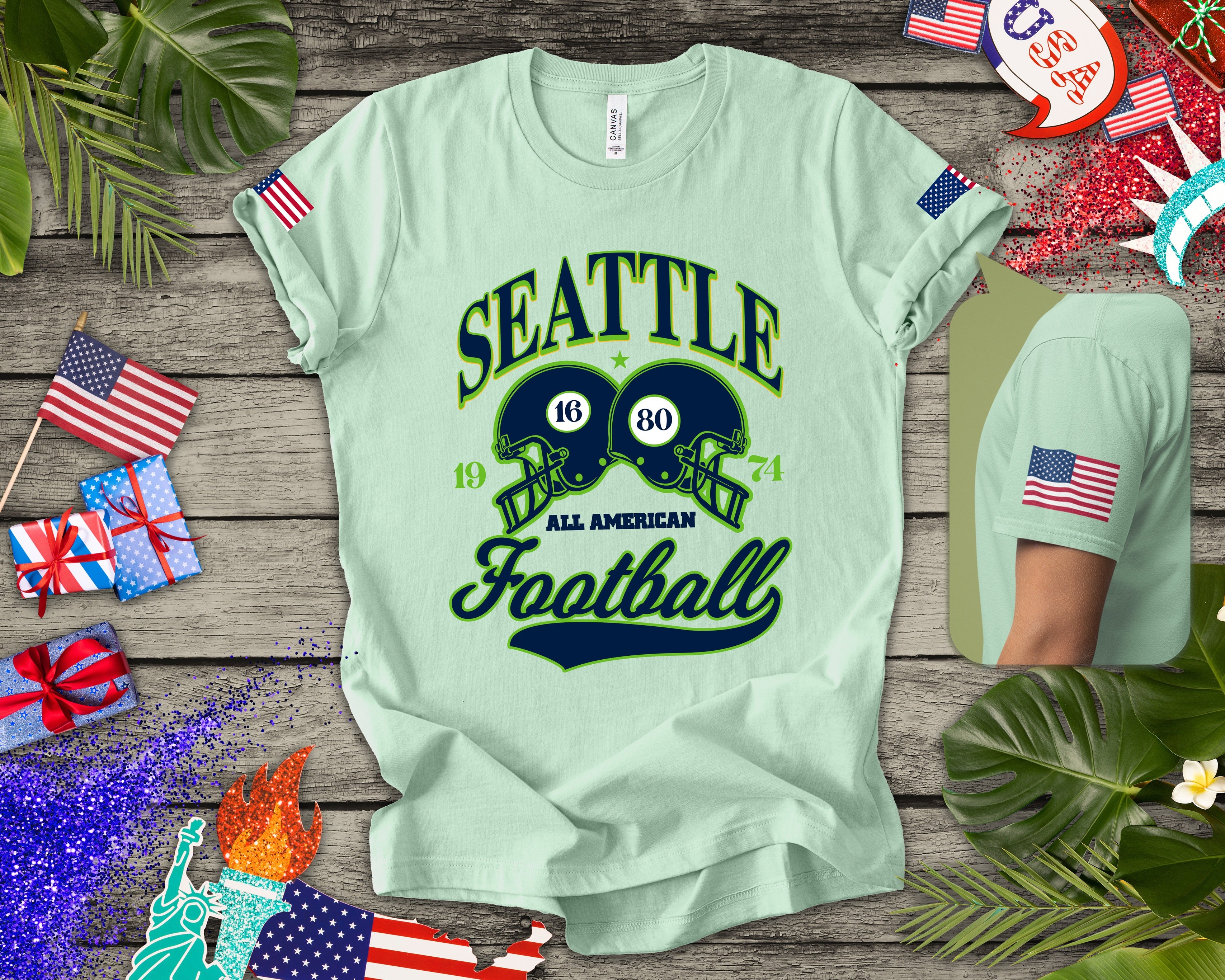 Seattle All American Football Retro Dual Helmet T-Shirt | Since 1974 Game Day Tee | Seattle Football Fan Shirt
