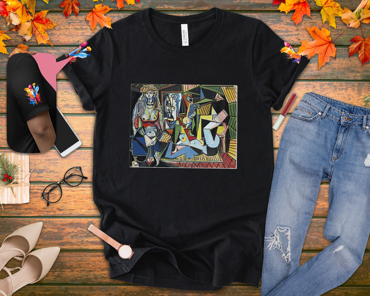 Cubist Masterpiece Art T-Shirt – Geometric Abstract Figures Modernist Painting Graphic Tee