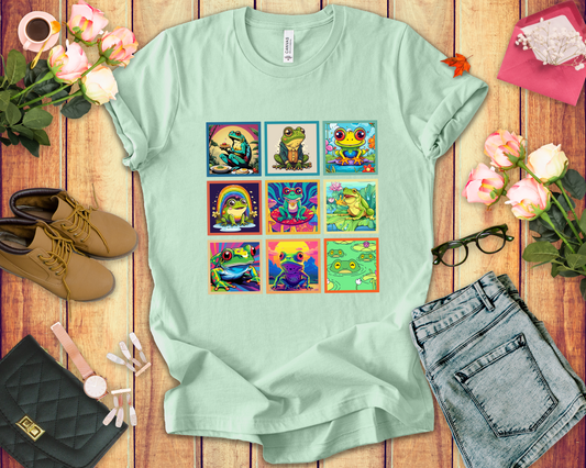Colorful Frogs Pop Art Tshirt – Nine Amphibian Friends