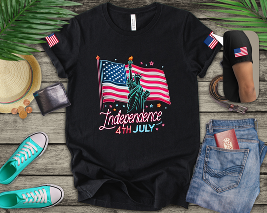 Independence 4th July T-Shirt – Statue of Liberty American Flag Celebration Graphic Tee