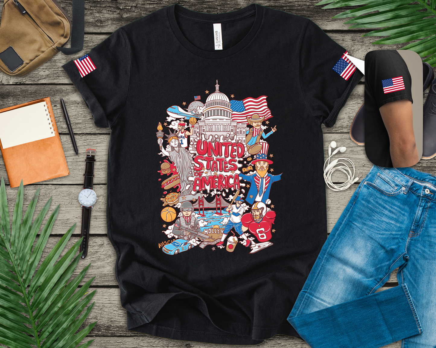 United States of America Collage T-Shirt – Iconic American Symbols Graphic Tee