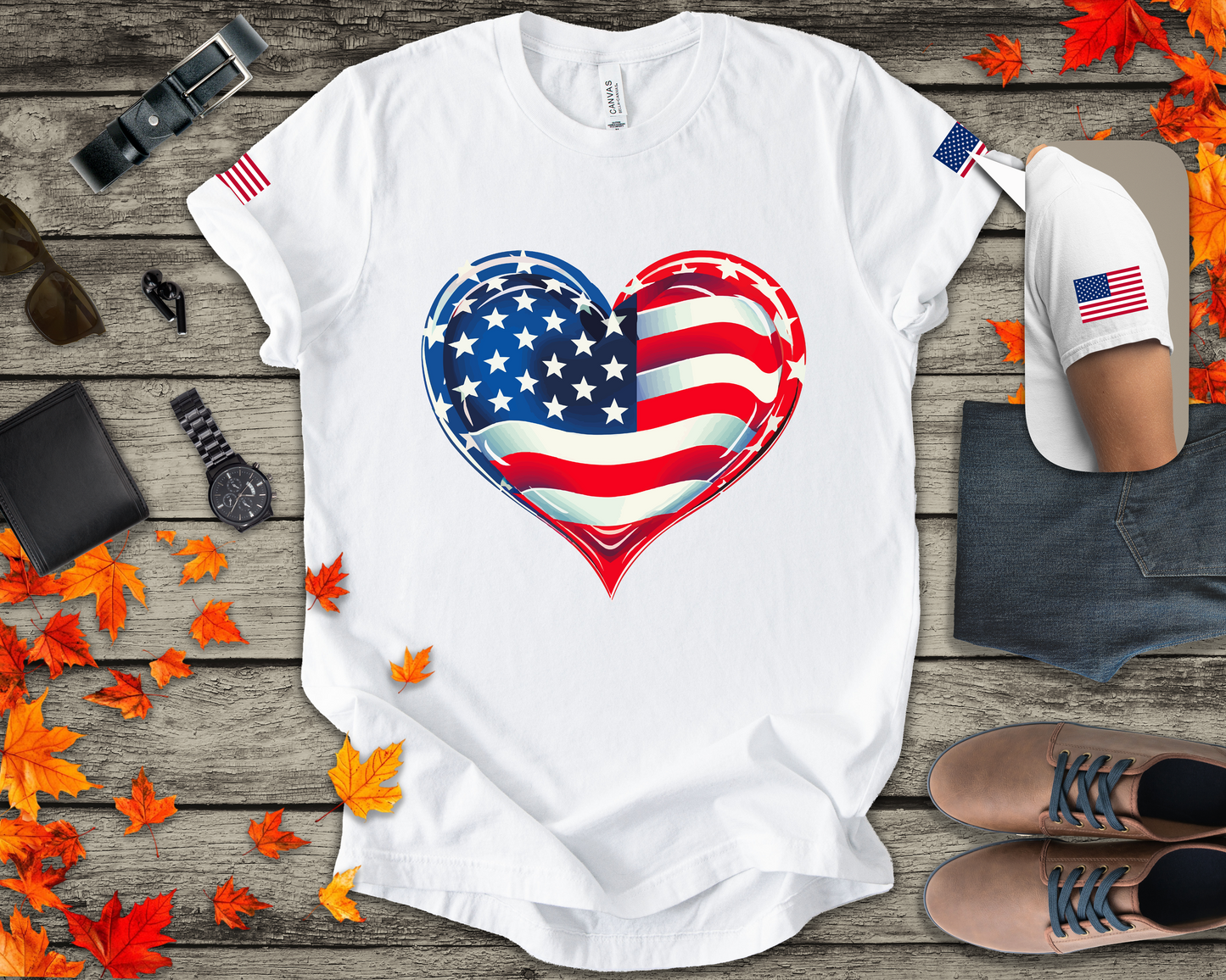 American Flag Heart T-Shirt – Love USA Patriotic Pride Graphic Tee