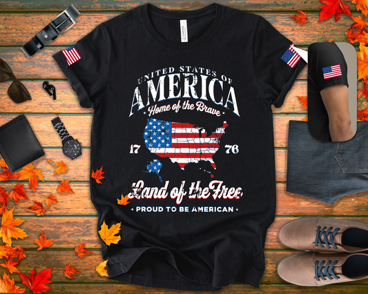 America Home of the Brave T-Shirt – USA Map 1776 Vintage Patriotic Graphic Tee