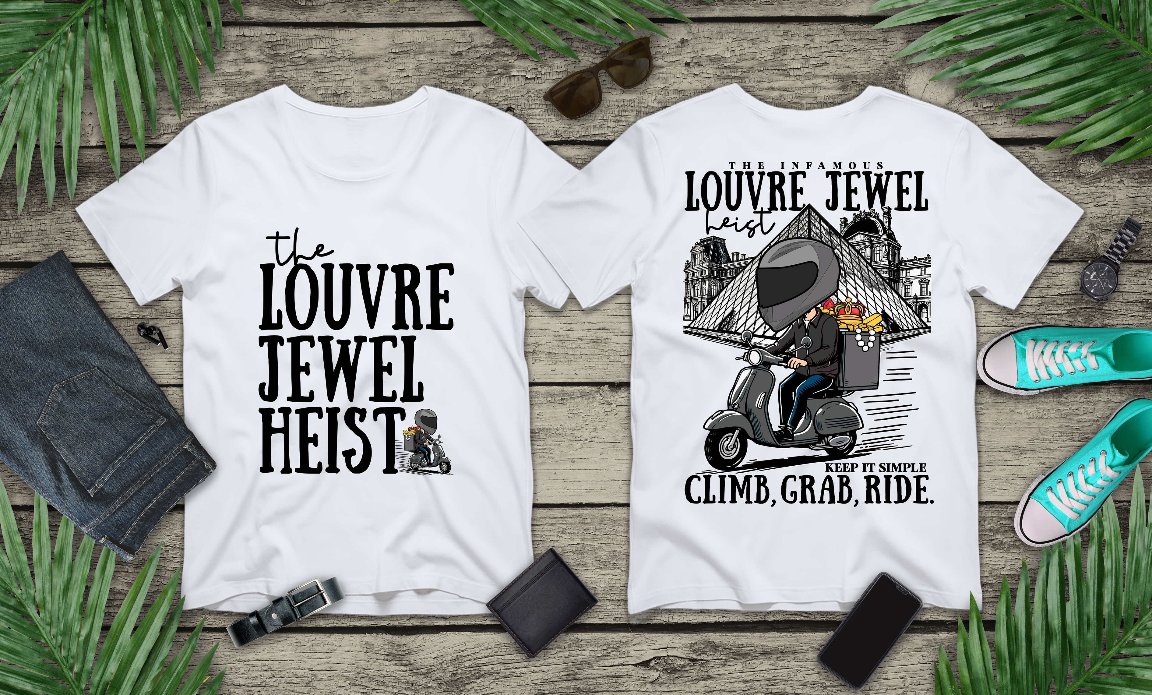 The Louvre Jewel Heist – Paris Heist Humor [Black Text] T-Shirt