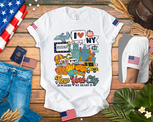 New York City Is Where My Heart Is T-Shirt - Cute NYC Icons Colorful Tourist Design