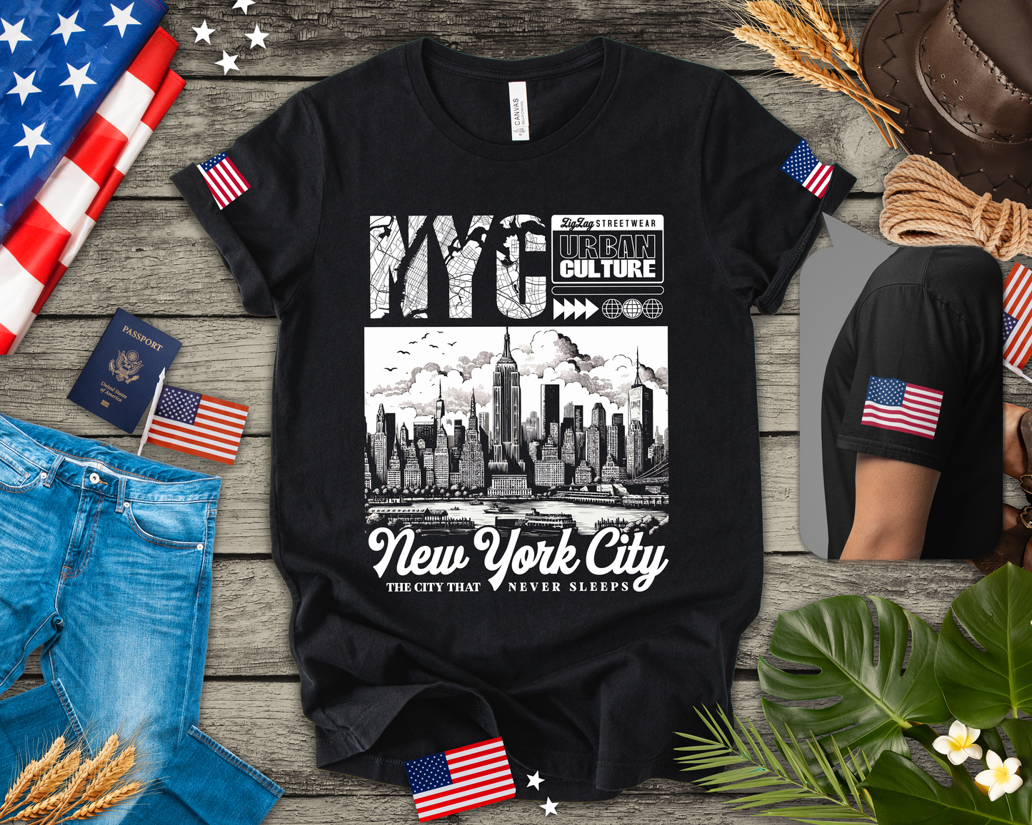 NYC New York City Skyline T-Shirt - Urban Culture Typography Graphic Street Design