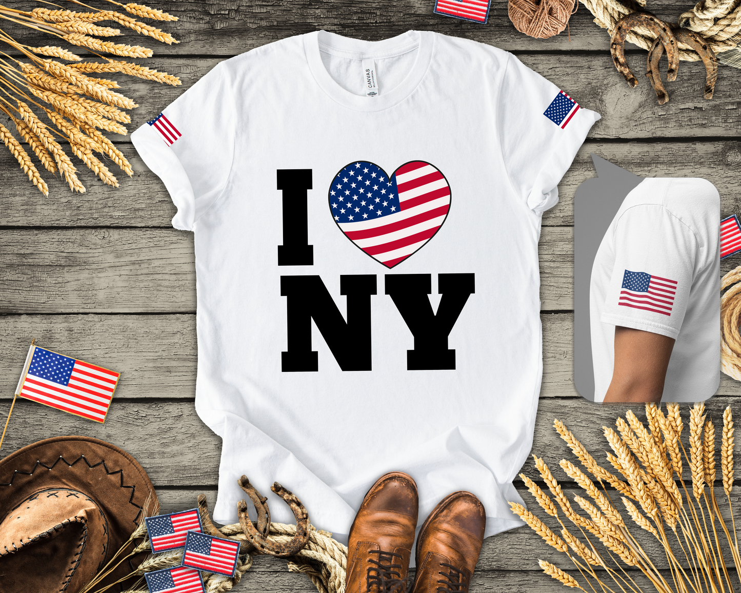 I Love NY T-Shirt - Classic USA Flag Heart Patriotic New York City Design