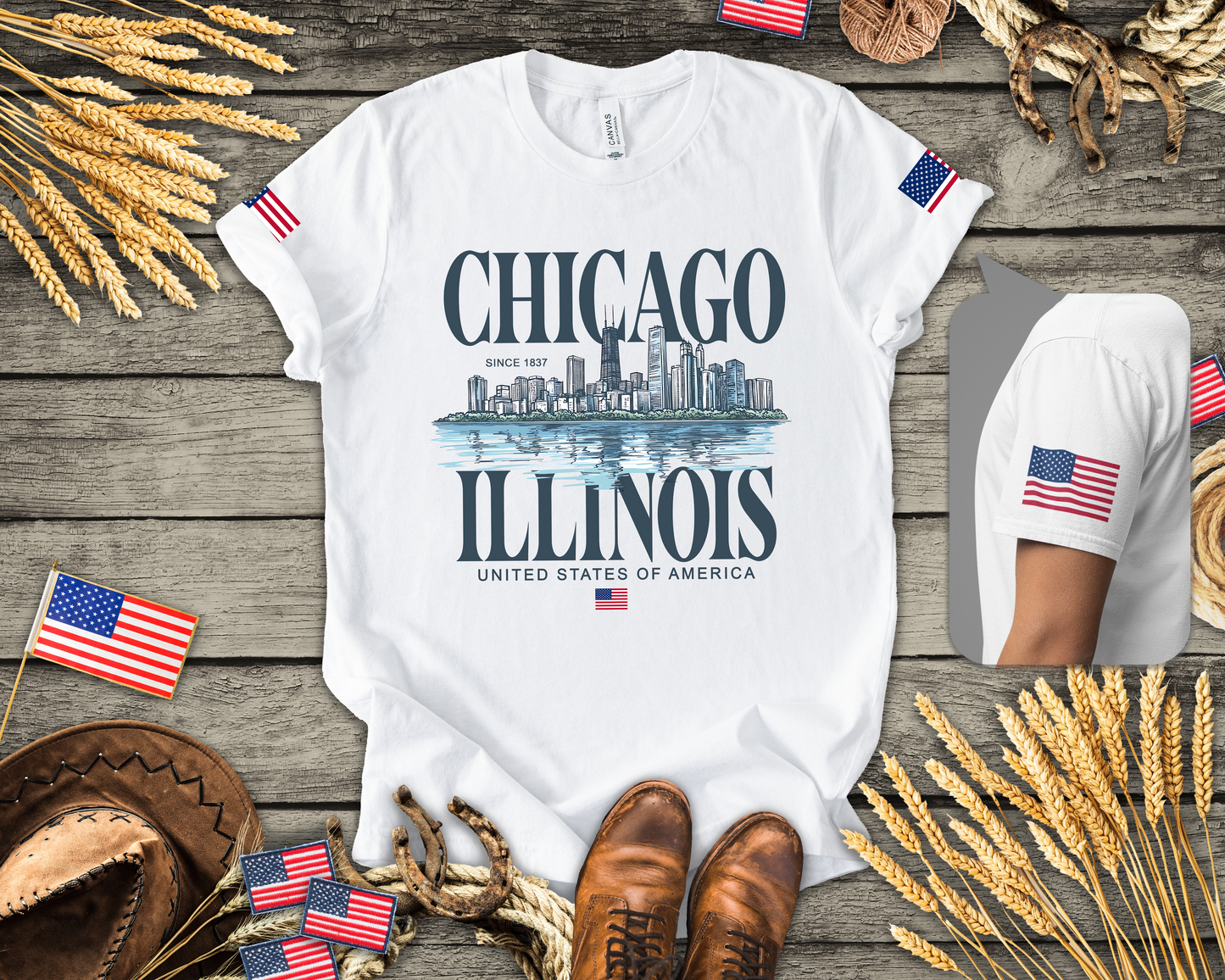 Chicago Illinois T-Shirt - Since 1837 Skyline Lake Michigan United States Design